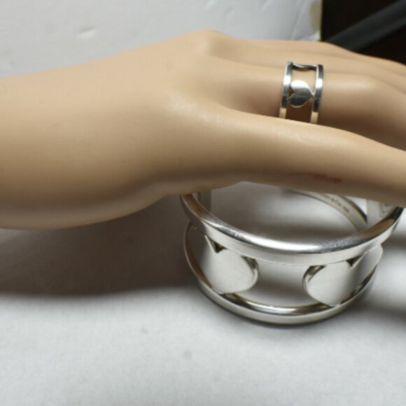 Tiffany &Co Silver Stencil Heart Wide Element Cuff Bangle Bracelet w/ Pouch, Box - Picture 8 of 8